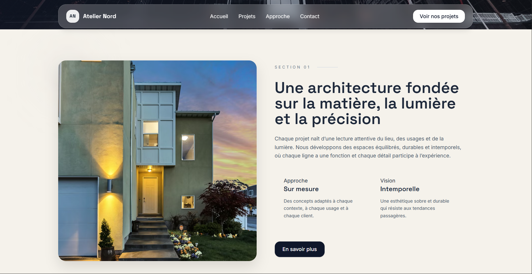 Exemple de maquette de site web pour firme d'architecture