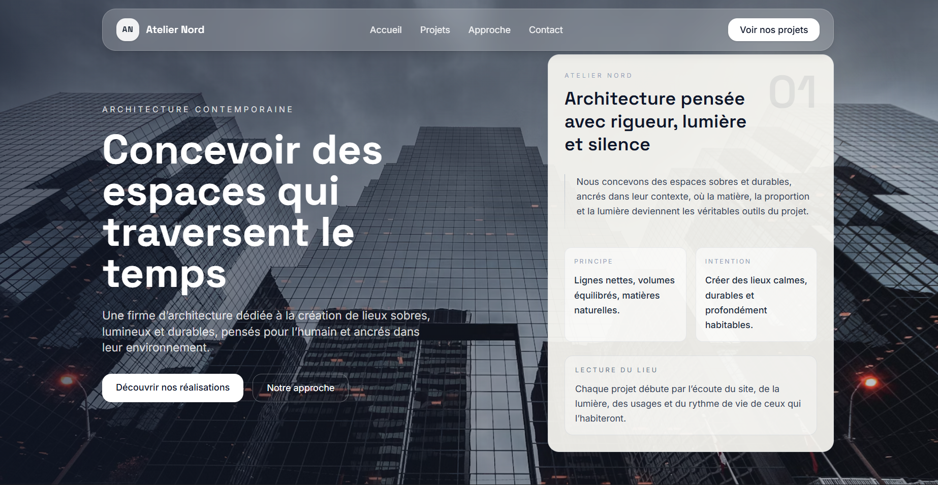 Exemple de site web éditorial pour studio d'architecture